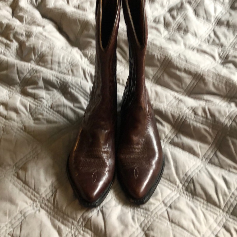 Brown leather cowboy boots unknown name